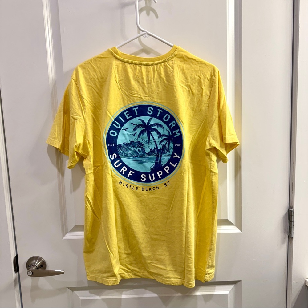 Men’s Quiet Storm Surf Shop Yellow T-Shirt with Blue & White Logo